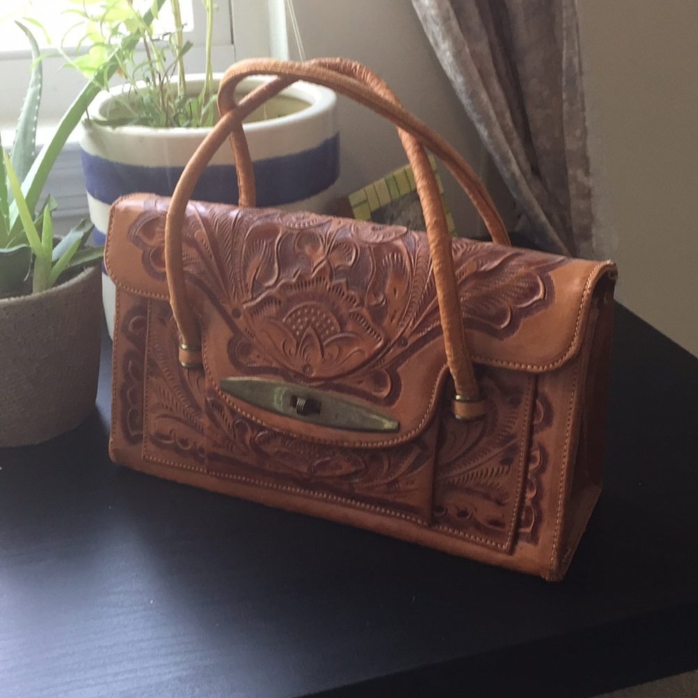 Vintage stamped Mexican Leather handbag
